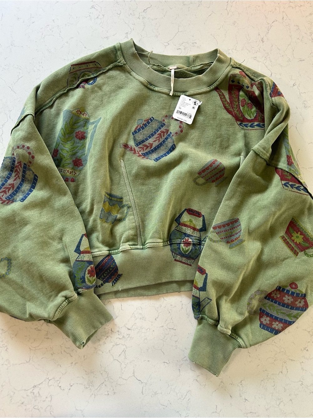 NWT Free People Gaia Sweatshirt in Tea Combo Teapots and Cup - Picture 4 of 14